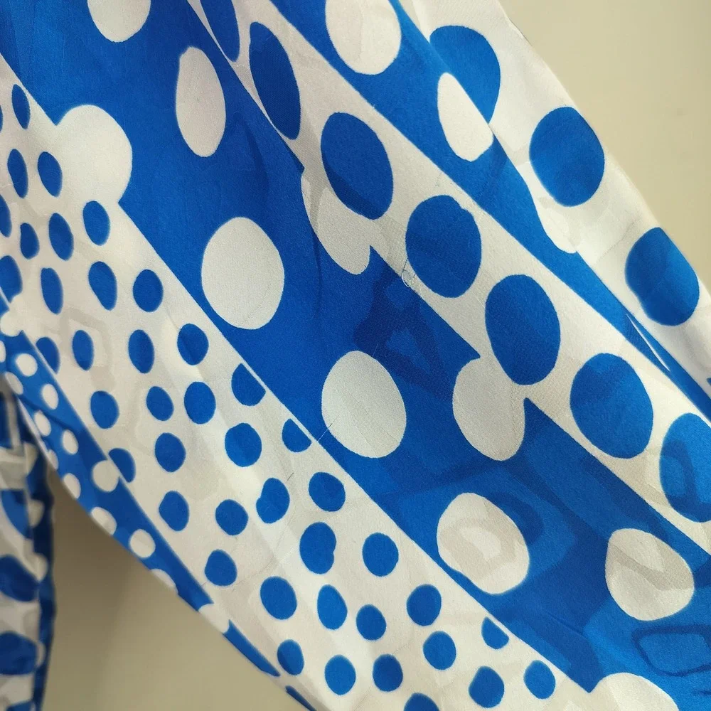 Vintage Polka Dot Silk Cardigan 16 Womens Balloon Sleeve Ribbed Cuff Blue Bold
